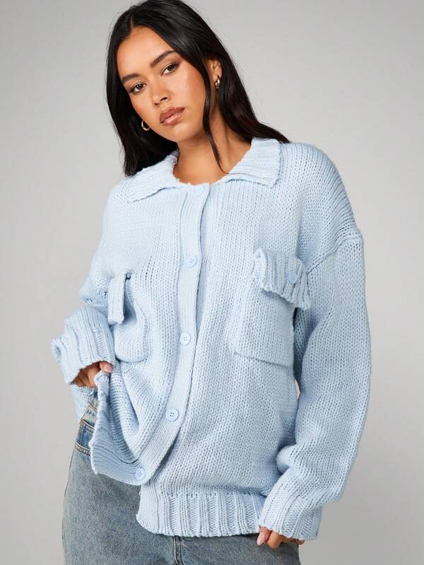 MISSGUIDED Oversized Button Through Chunky Knit Cardigan