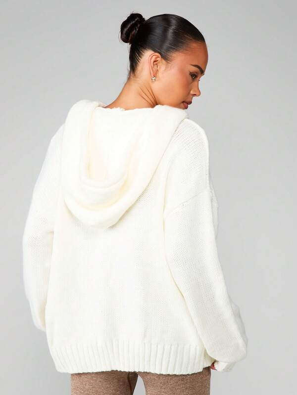 MISSGUIDED Oversized Cable Knit Hoodie With Drawstring