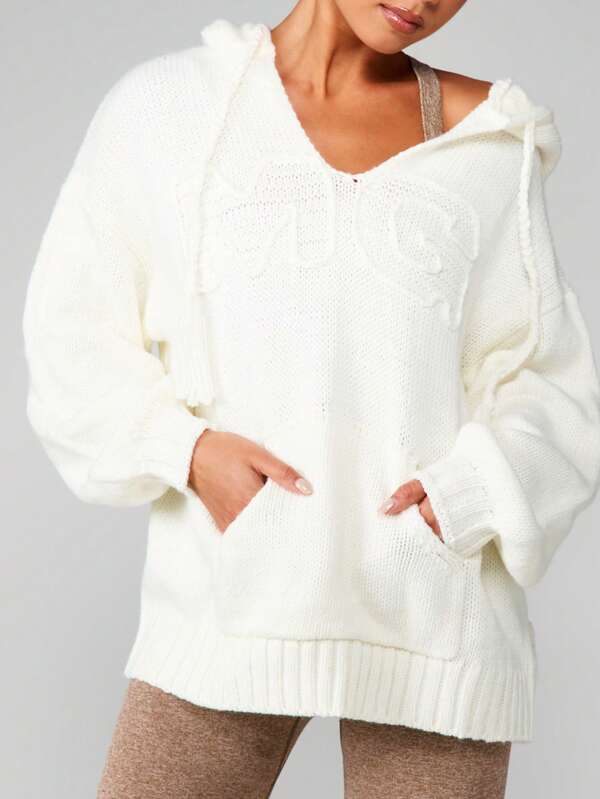 MISSGUIDED Oversized Cable Knit Hoodie With Drawstring