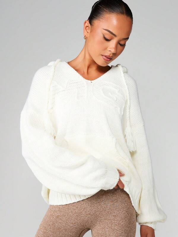 MISSGUIDED Oversized Cable Knit Hoodie With Drawstring
