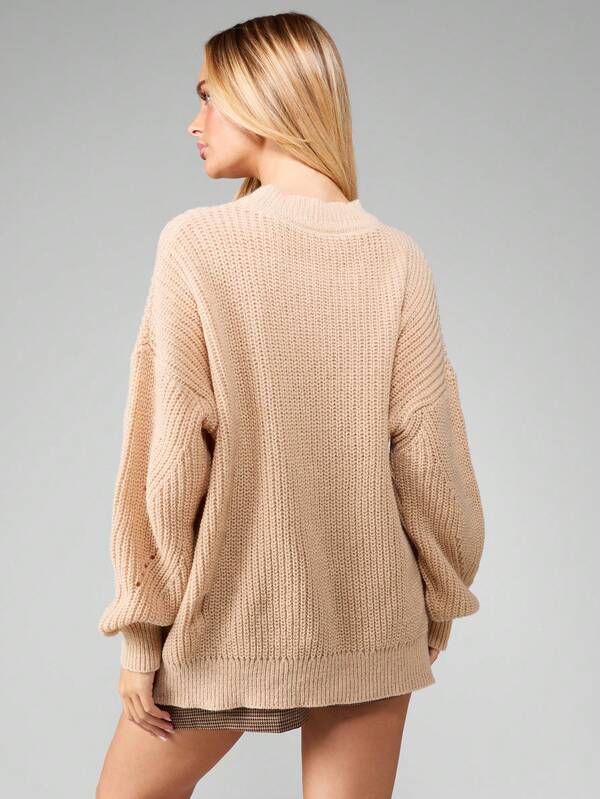 MISSGUIDED Oversized Cable Knit Mock Neck Sweater