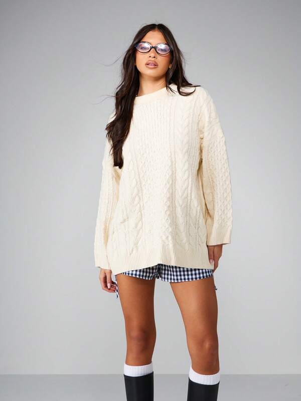 MISSGUIDED Oversized Cable Knit Sweater With Chunky Pattern