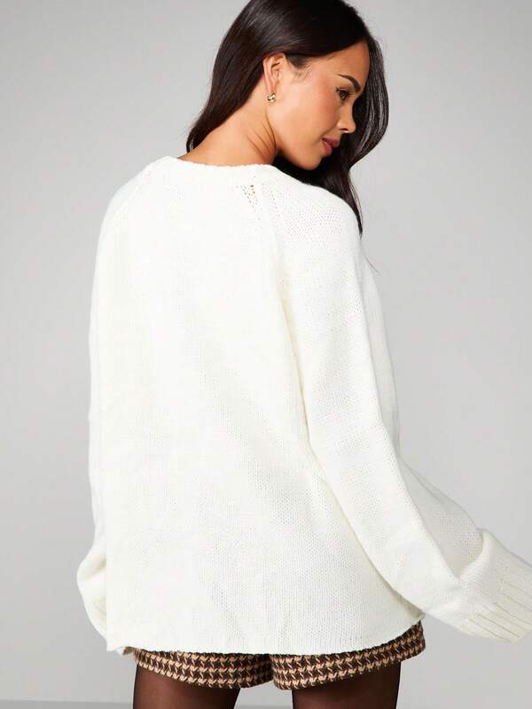 MISSGUIDED Oversized Cable Knit Sweater With Raglan Sleeves