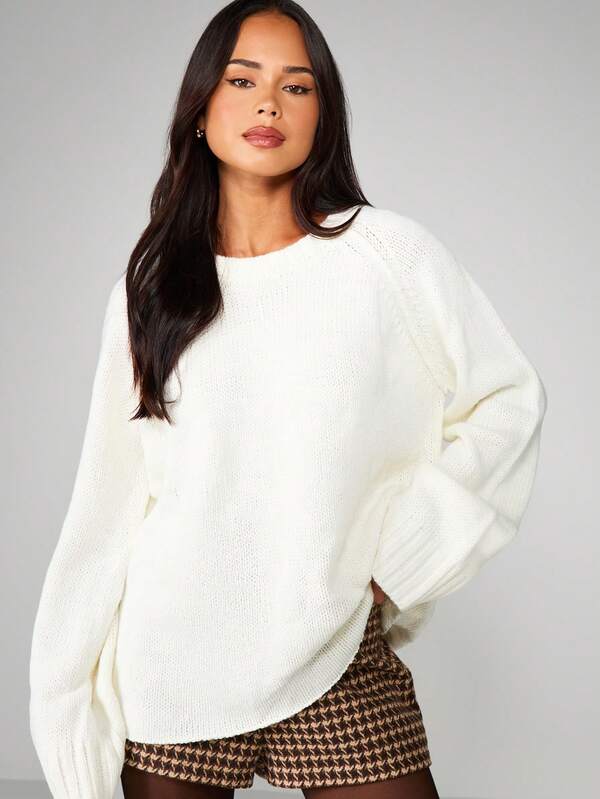 MISSGUIDED Oversized Cable Knit Sweater With Raglan Sleeves