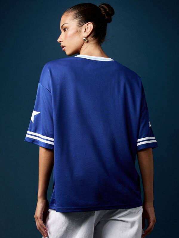 MISSGUIDED Oversized California Baseball Jersey With Stars And Numbers