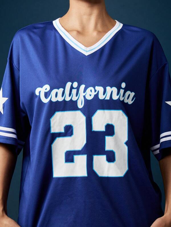 MISSGUIDED Oversized California Baseball Jersey With Stars And Numbers