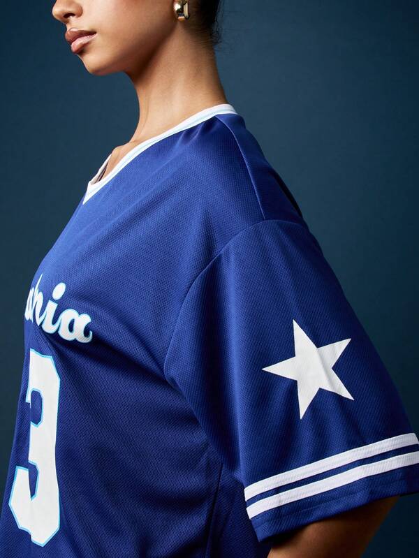 MISSGUIDED Oversized California Baseball Jersey With Stars And Numbers