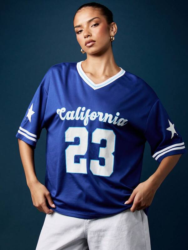 MISSGUIDED Oversized California Baseball Jersey With Stars And Numbers