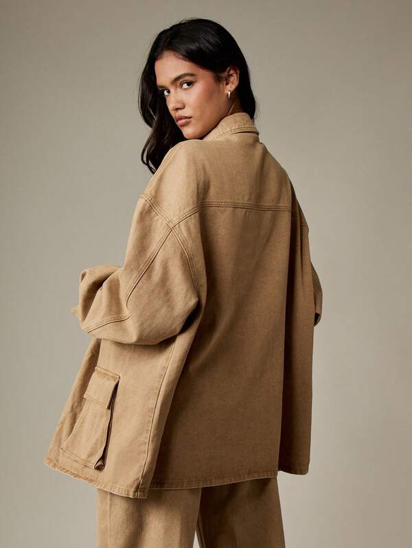 MISSGUIDED Oversized Canvas Utility Jacket With Multiple Pockets
