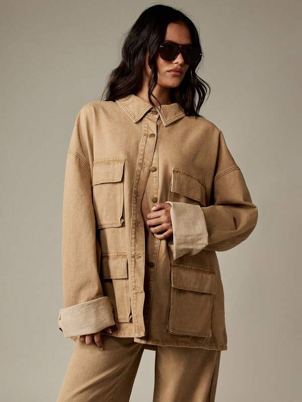 MISSGUIDED Oversized Canvas Utility Jacket With Multiple Pockets