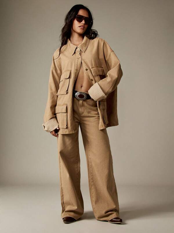 MISSGUIDED Oversized Canvas Utility Jacket With Multiple Pockets