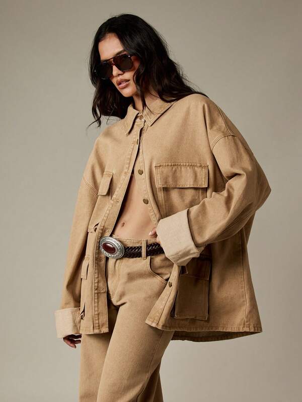 MISSGUIDED Oversized Canvas Utility Jacket With Multiple Pockets