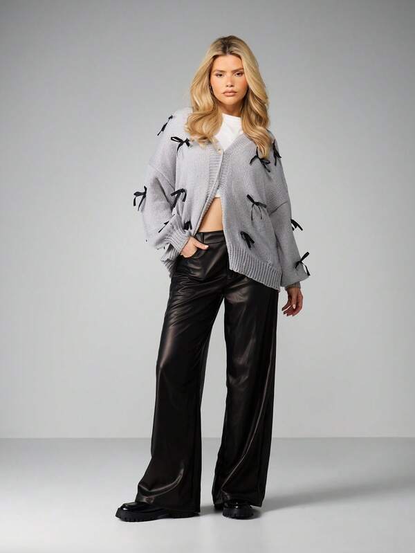 MISSGUIDED Oversized Cardigan With Bow Details