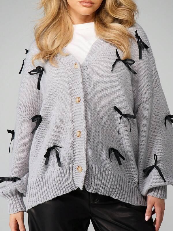 MISSGUIDED Oversized Cardigan With Bow Details