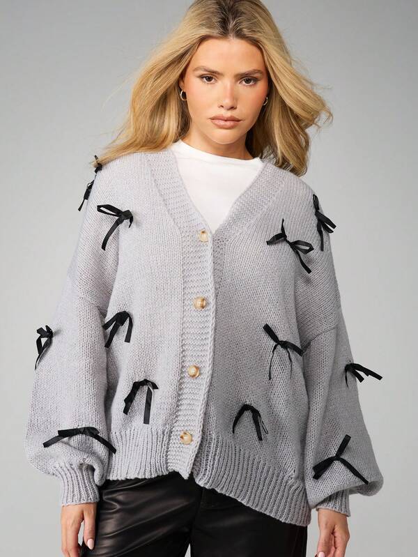 MISSGUIDED Oversized Cardigan With Bow Details