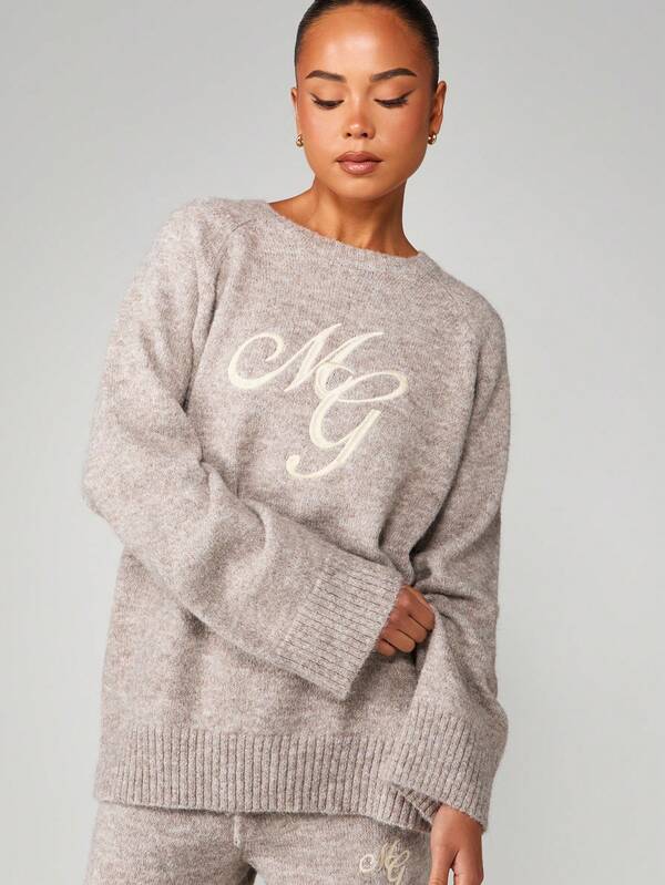 MISSGUIDED Oversized Chunky Knit Sweater With Embroidery