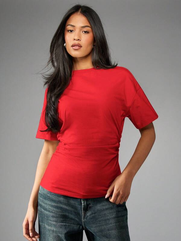 MISSGUIDED Oversized Cinched Waist T-Shirt With Ruched Detail