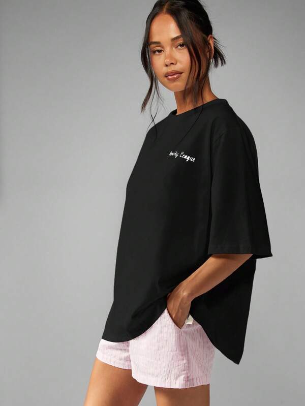 MISSGUIDED Oversized Collegiate Print Tee With Short Sleeves