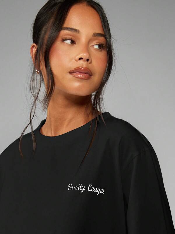 MISSGUIDED Oversized Collegiate Print Tee With Short Sleeves