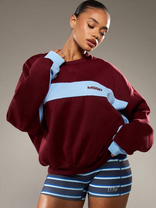 MISSGUIDED Oversized Color Block Sweatshirt With Stripe Panel