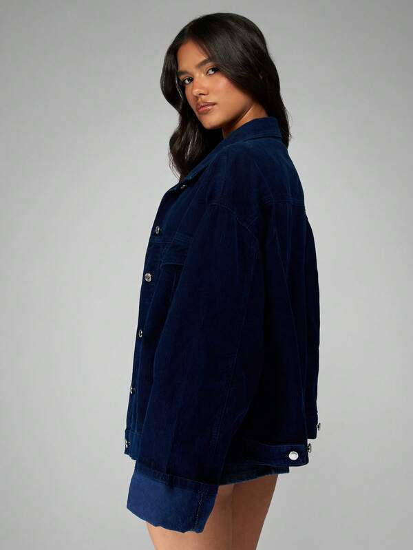 MISSGUIDED Oversized Corduroy Trucker Jacket With Button Front