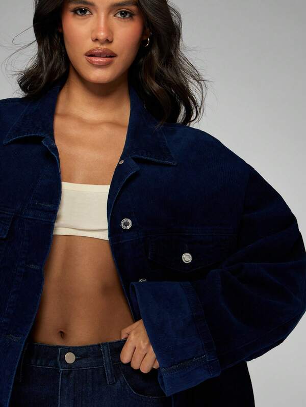 MISSGUIDED Oversized Corduroy Trucker Jacket With Button Front