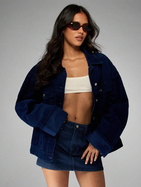 MISSGUIDED Oversized Corduroy Trucker Jacket With Button Front