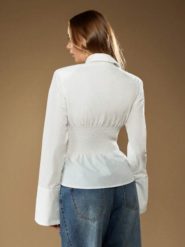 MISSGUIDED Oversized Corset Lace-Up Blouse With Bell Sleeves