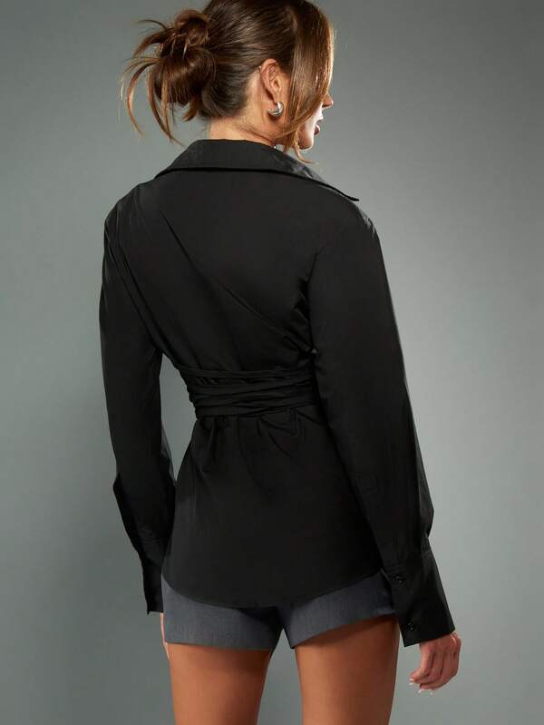 MISSGUIDED Oversized Corset Lace Up Shirt With Shoulder Pads