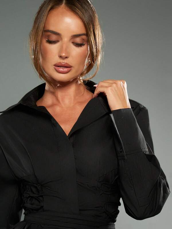 MISSGUIDED Oversized Corset Lace Up Shirt With Shoulder Pads