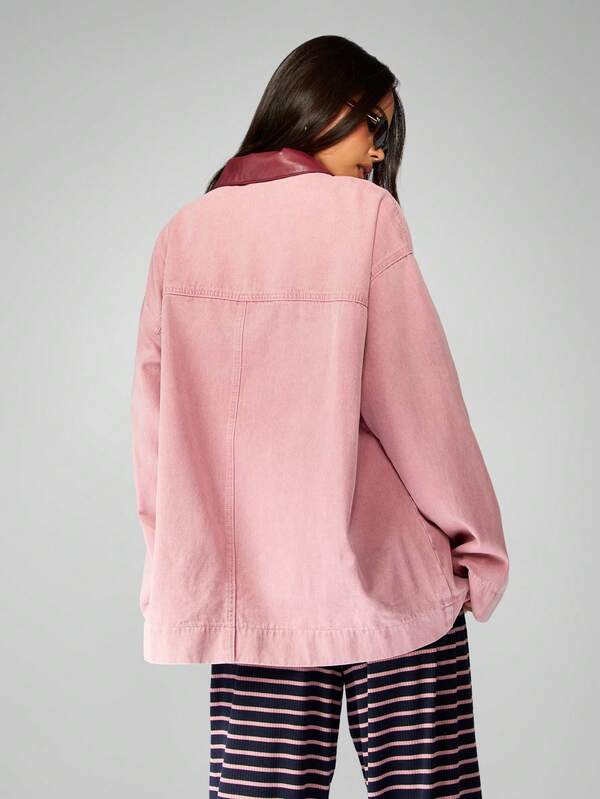 MISSGUIDED Oversized Cotton Canvas Barn Jacket With Leather Collar