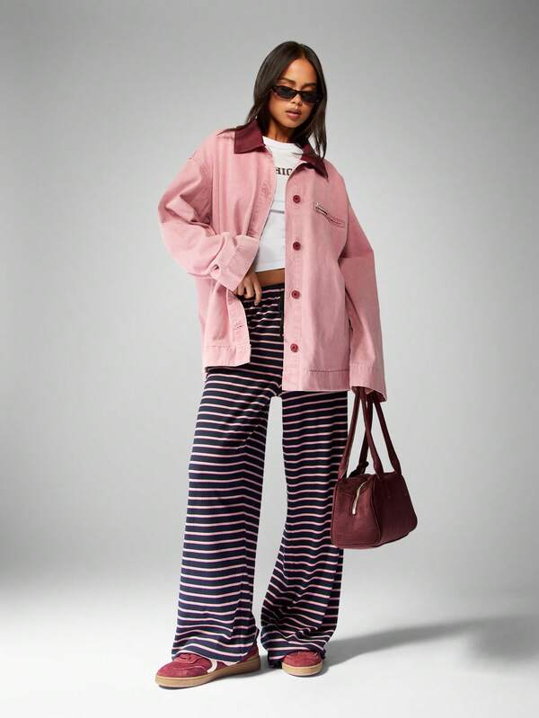 MISSGUIDED Oversized Cotton Canvas Barn Jacket With Leather Collar