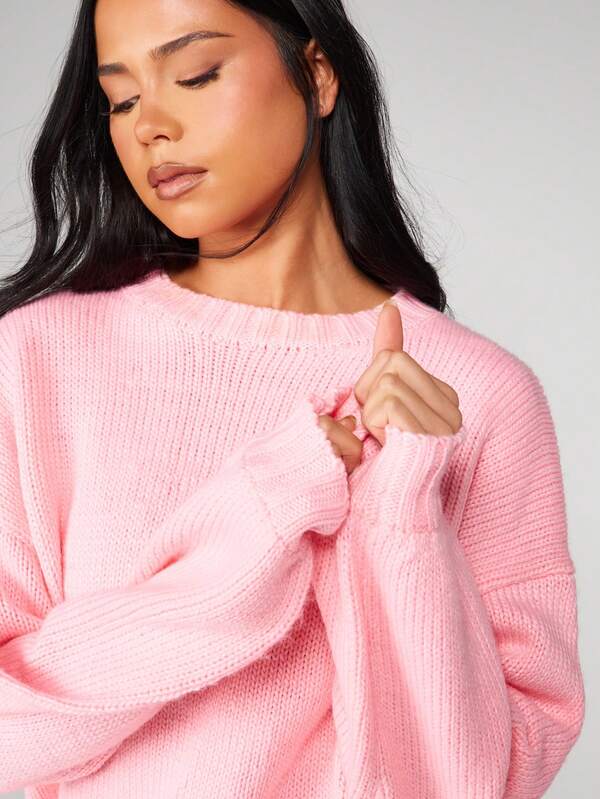 MISSGUIDED Oversized Crew Neck Knit Sweater