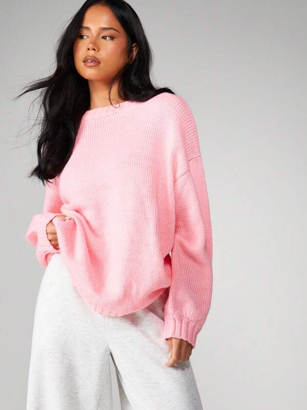 MISSGUIDED Oversized Crew Neck Knit Sweater