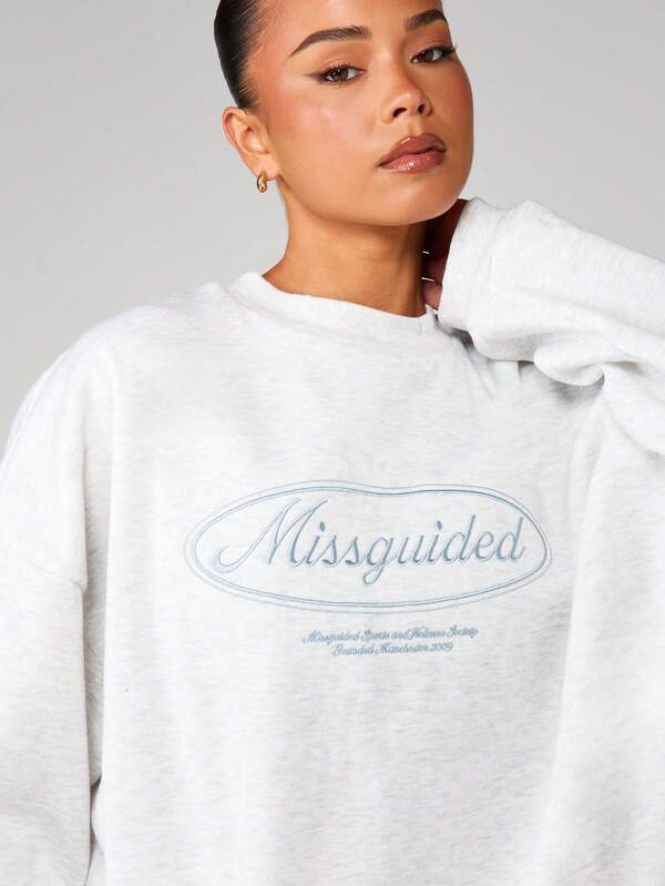 MISSGUIDED Oversized Crew Neck Logo Sweatshirt