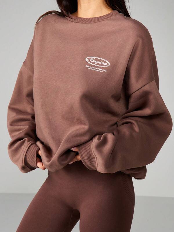 MISSGUIDED Oversized Crew Neck Sweatshirt With Logo