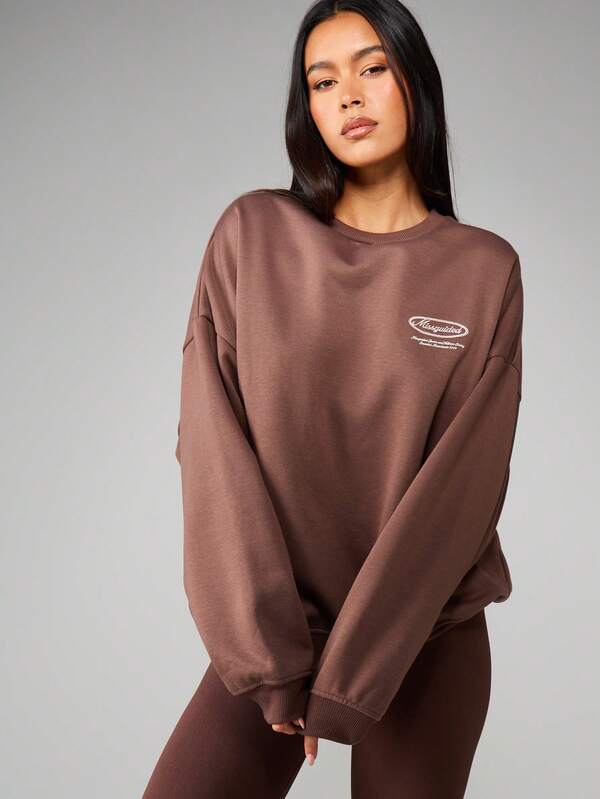 MISSGUIDED Oversized Crew Neck Sweatshirt With Logo