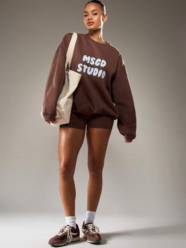 MISSGUIDED Oversized Crew Neck Sweatshirt With Print