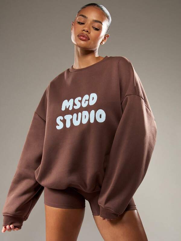 MISSGUIDED Oversized Crew Neck Sweatshirt With Print