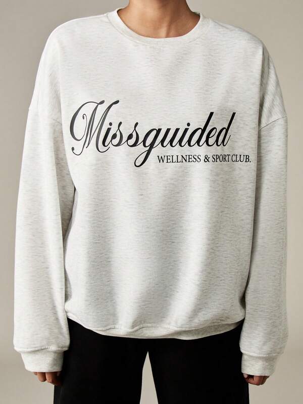 MISSGUIDED Oversized Crew Neck Sweatshirt With Statement Print