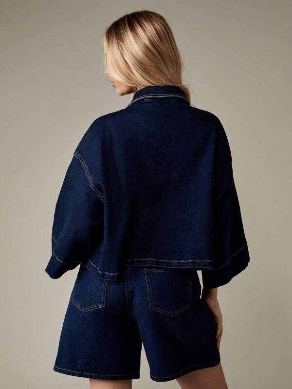 MISSGUIDED Oversized Cropped Denim Jacket With Wide Sleeves