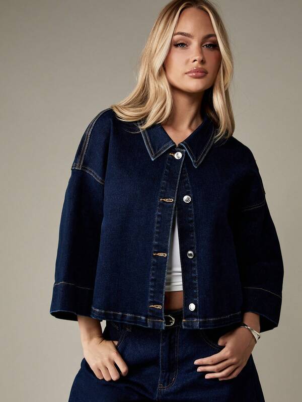 MISSGUIDED Oversized Cropped Denim Jacket With Wide Sleeves