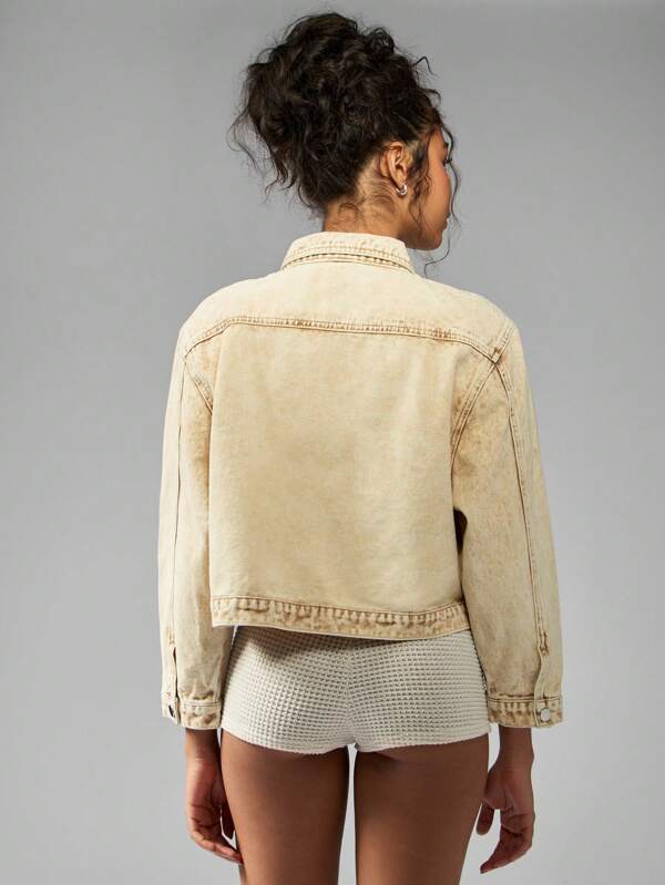 MISSGUIDED Oversized Cropped Sand Washed Trucker Denim Jacket