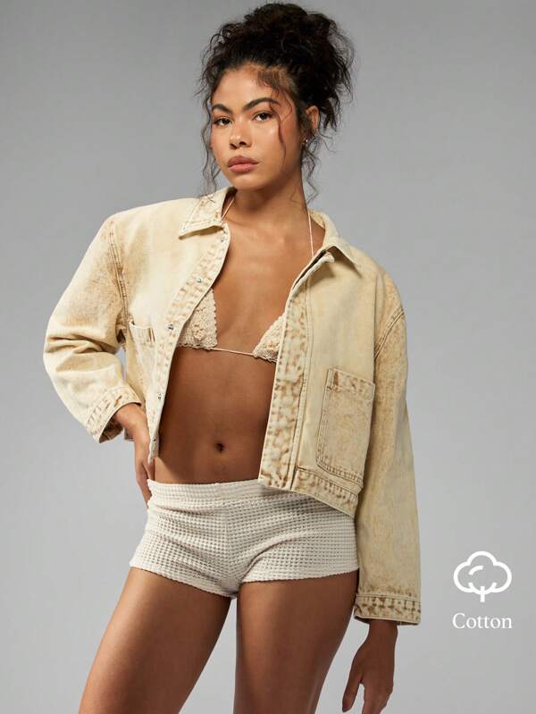 MISSGUIDED Oversized Cropped Sand Washed Trucker Denim Jacket
