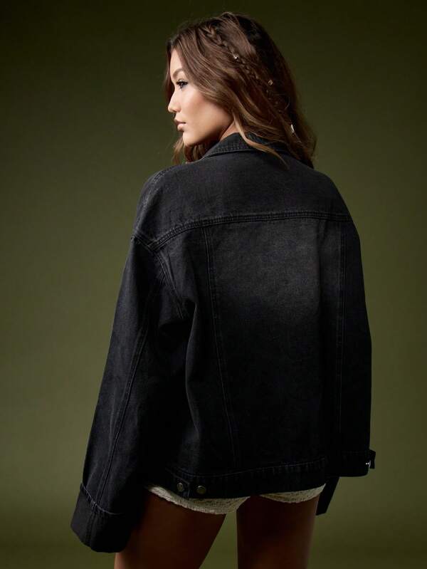 MISSGUIDED Oversized Denim Trucker Jacket With Distressed Look