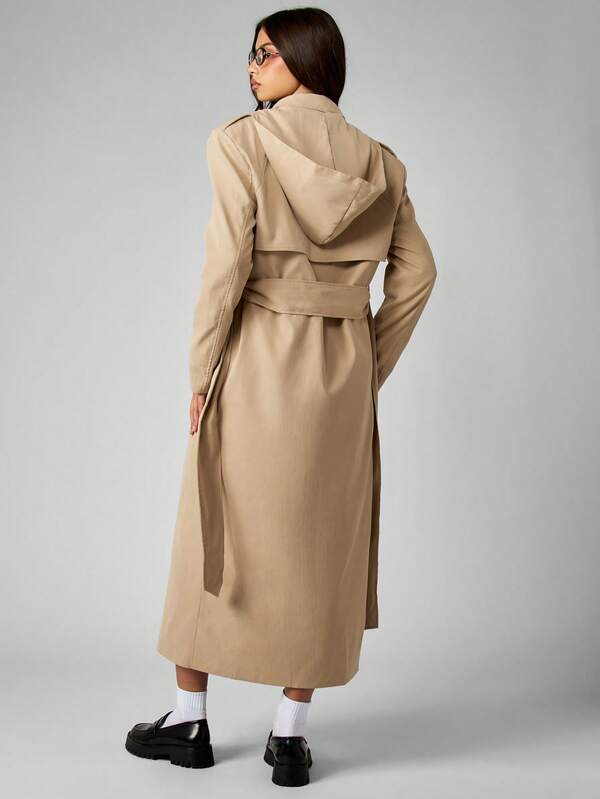 MISSGUIDED Oversized Double Breasted Trench Coat With Hood And Belt