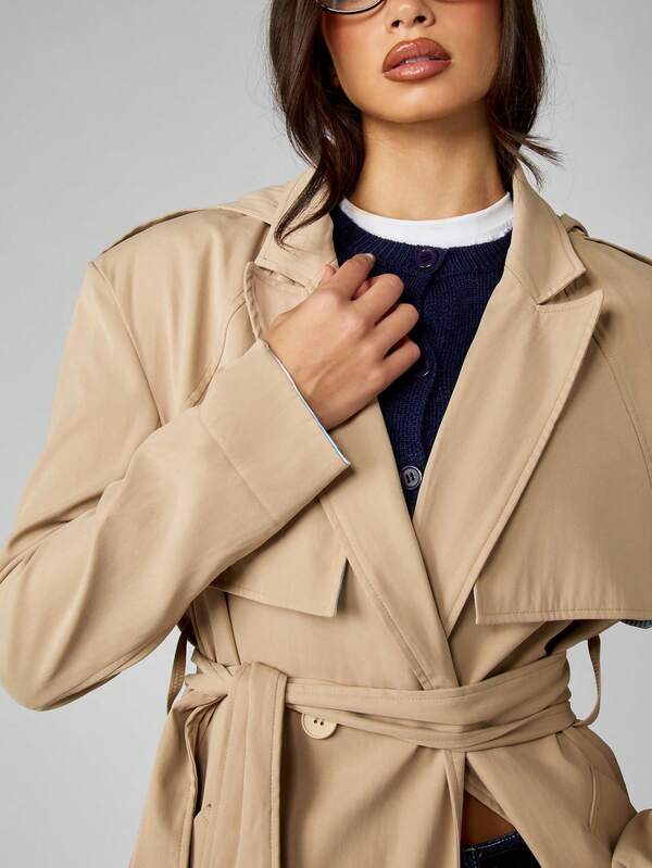 MISSGUIDED Oversized Double Breasted Trench Coat With Hood And Belt