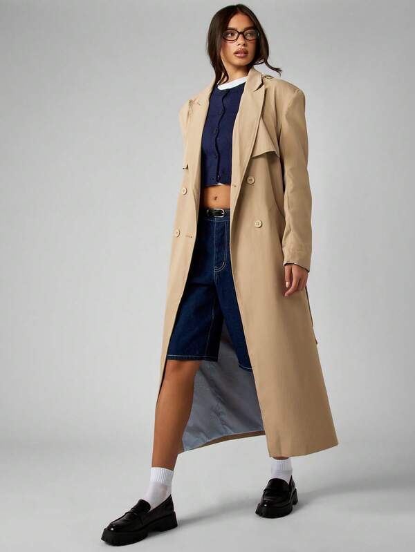 MISSGUIDED Oversized Double Breasted Trench Coat With Hood And Belt