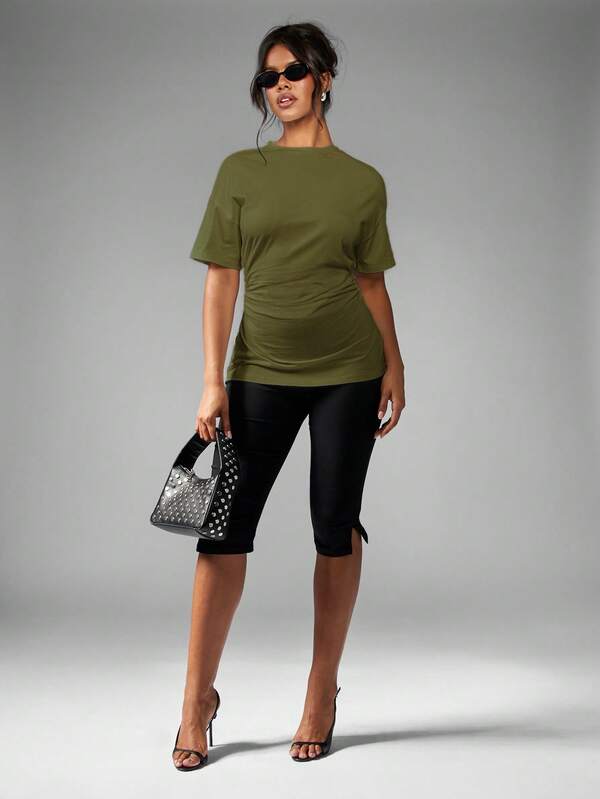 MISSGUIDED Oversized Draped Silhouette T Shirt With Cinched Waist Detail