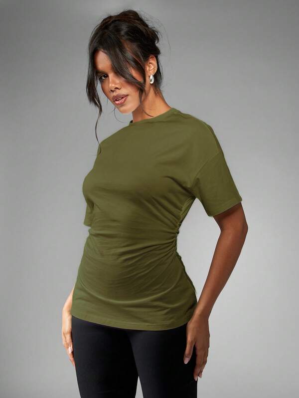 MISSGUIDED Oversized Draped Silhouette T Shirt With Cinched Waist Detail